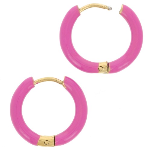 17mm 304L st. steel round hoop earrings - epoxy resin - Fuchsia x2