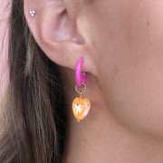 17 mm Round Hoop Earrings with Epoxy Resin - Gold-Plated 304 Stainless Steel - Fuchsia (2 pairs)
