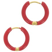 17 mm Round Hoop Earrings with Epoxy Resin - Gold-Plated 304 Stainless Steel - Red x2
