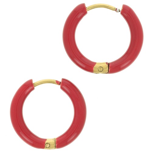 17 mm Round Hoop Earrings with Epoxy Resin - Gold-Plated 304 Stainless Steel - Red x2