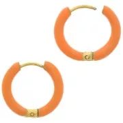 17mm 304L st. steel round hoop earrings - epoxy resin - Orange x2