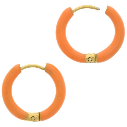 17mm 304L st. steel round hoop earrings - epoxy resin - Orange x2
