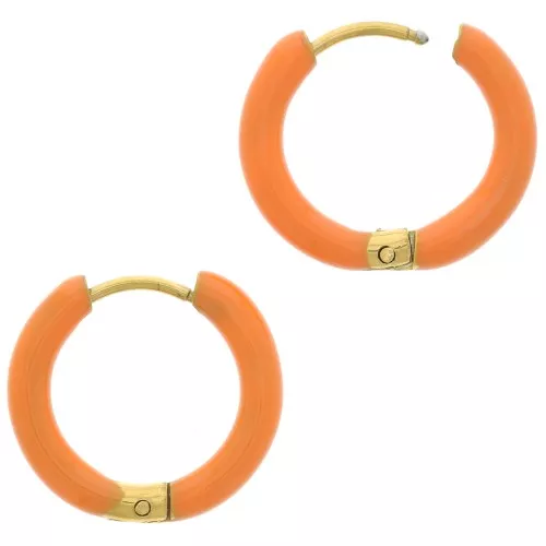 17mm 304L st. steel round hoop earrings - epoxy resin - Orange x2