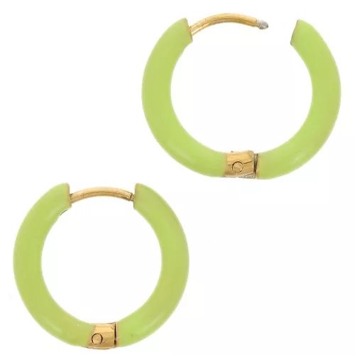 17mm 304L st. steel round hoop earrings - epoxy resin - Light green x2