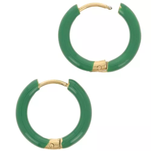 17mm 304L st. steel round hoop earrings - epoxy resin - Fir green x2