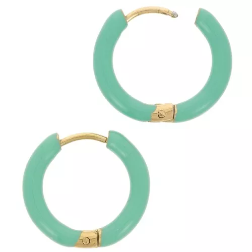 17mm 304L st. steel round hoop earrings - epoxy resin - Turquoise green x2