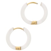 17.5 mm Round Hoop Earrings with Epoxy Resin - Gold-Plated 304 Stainless Steel - White (2-Pack)