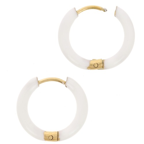 17.5 mm Round Hoop Earrings with Epoxy Resin - Gold-Plated 304 Stainless Steel - White (2-Pack)