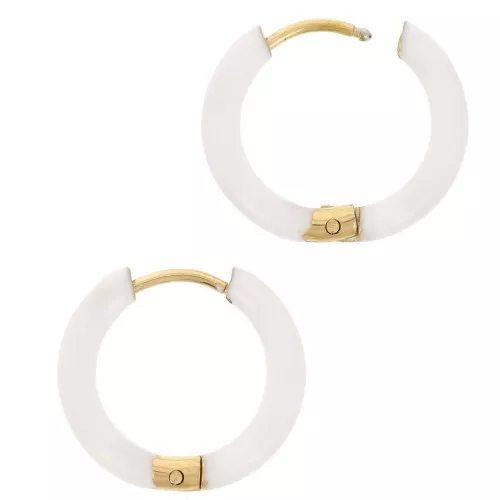 17.5 mm Round Hoop Earrings with Epoxy Resin - Gold-Plated 304 Stainless Steel - White x2