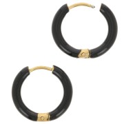 17mm 304L st. steel round hoop earrings - epoxy resin - Black x2|raw }}