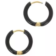 17mm 304L st. steel round hoop earrings - epoxy resin - Black x2