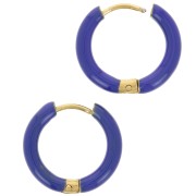 17mm 304L st. steel round hoop earrings - epoxy resin - Dark blue x2