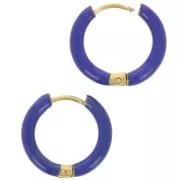 17mm 304L st. steel round hoop earrings - epoxy resin - Dark blue x2