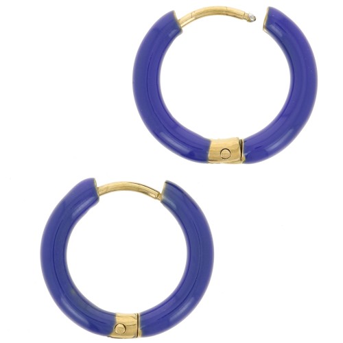 17mm 304L st. steel round hoop earrings - epoxy resin - Dark blue x2