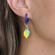 17mm 304L st. steel round hoop earrings - epoxy resin - Dark blue x2