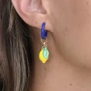 17mm 304L st. steel round hoop earrings - epoxy resin - Dark blue x2