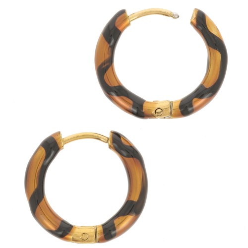 17.5mm Round Hoop Earrings with Epoxy Resin - 304 Stainless Steel: Gold, Copper, and Black (Set of 2)