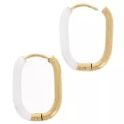 21x15mm 304L st. steel Oval hoop earrings - epoxy resin - Gold - White x2