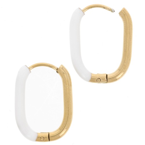 21x15mm 304L st. steel Oval hoop earrings - epoxy resin - Gold - White x2