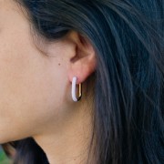 21x15mm 304L st. steel Oval hoop earrings - epoxy resin - Gold - White x2