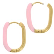 21x15mm 304L st. steel Oval hoop earrings - epoxy resin - Gold - Light pink x2|raw }}