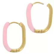 21x15mm 304L st. steel Oval hoop earrings - epoxy resin - Gold - Light pink x2