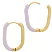 21x15mm 304L st. steel Oval hoop earrings - epoxy resin - Gold - Lilac x2