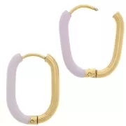 21x15mm 304L st. steel Oval hoop earrings - epoxy resin - Gold - Lilac x2