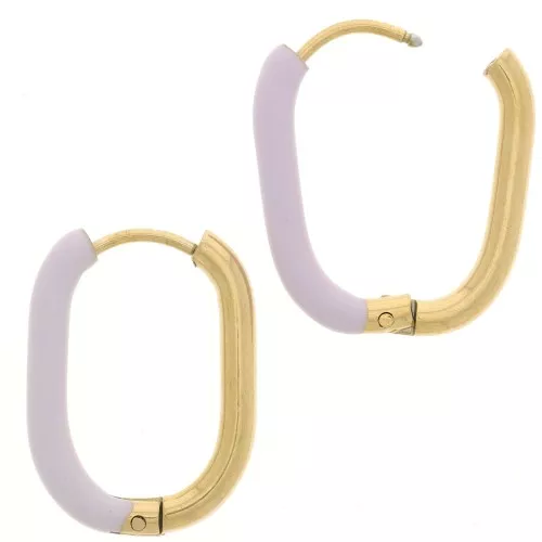 21x15mm 304L st. steel Oval hoop earrings - epoxy resin - Gold - Lilac x2