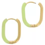 21x15mm 304L st. steel Oval hoop earrings - epoxy resin - Gold - Light green x2