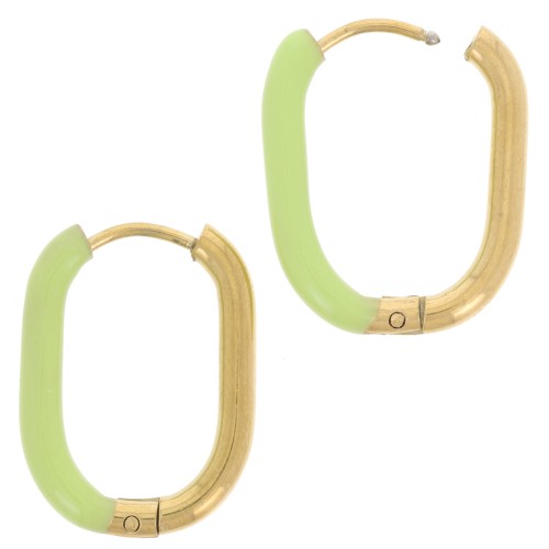 21x15mm 304L st. steel Oval hoop earrings - epoxy resin - Gold - Light green x2