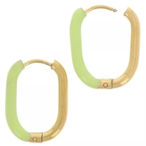 21x15mm 304L st. steel Oval hoop earrings - epoxy resin - Gold - Light green x2