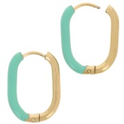 21x15mm 304L st. steel Oval hoop earrings - epoxy resin - Gold- Turquoise Green x2|raw }}