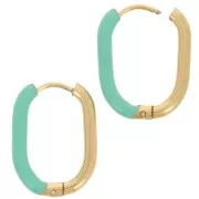 21x15mm 304L st. steel Oval hoop earrings - epoxy resin - Gold- Turquoise Green x2