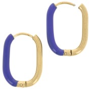 21x15mm 304L st. steel Oval hoop earrings - epoxy resin - Gold - Dark blue x2|raw }}