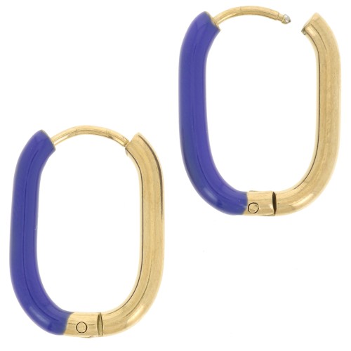 21x15mm 304L st. steel Oval hoop earrings - epoxy resin - Gold - Dark blue x2