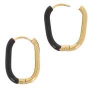 21x15mm 304L st. steel Oval hoop earrings - epoxy resin - Gold - Black x2