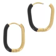 21x15mm 304L st. steel Oval hoop earrings - epoxy resin - Gold - Black x2