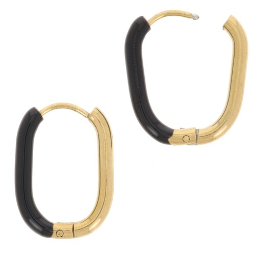 21x15mm 304L st. steel Oval hoop earrings - epoxy resin - Gold - Black x2