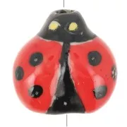 16mm Ceramic ladybug bead - Red - Black x1