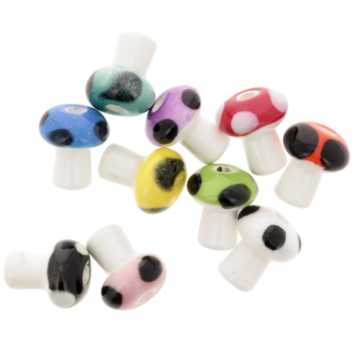 12mm Ceramic mushroom beads - Multicolored x10