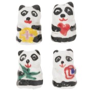 19x13mm Ceramic Panda Beads - White - Black x4