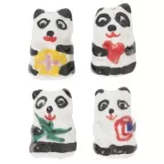 19x13mm Ceramic Panda Beads - White - Black x4