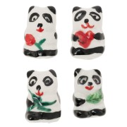 19x13mm Ceramic Panda Beads - White - Black x4