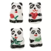19x13mm Ceramic Panda Beads - White - Black x4