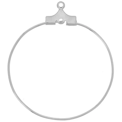 Base for earring hoops to decorate 30 mm with one hole - silver tone x2
