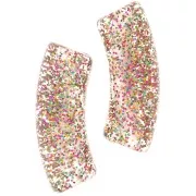Curved tube beads 35x11 mm transparent acrylic - Gris Pailleté multicolore x6