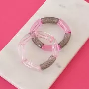 Curved tube beads 35x11 mm transparent acrylic - Gris Pailleté multicolore x6