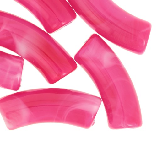 Curved tube beads 35x11 mm in transparent acrylic - Marbled Fuchsia x6