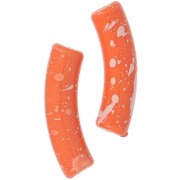 32x8 mm curved tube beads in opaque acrylic - Orange Mottled White x6